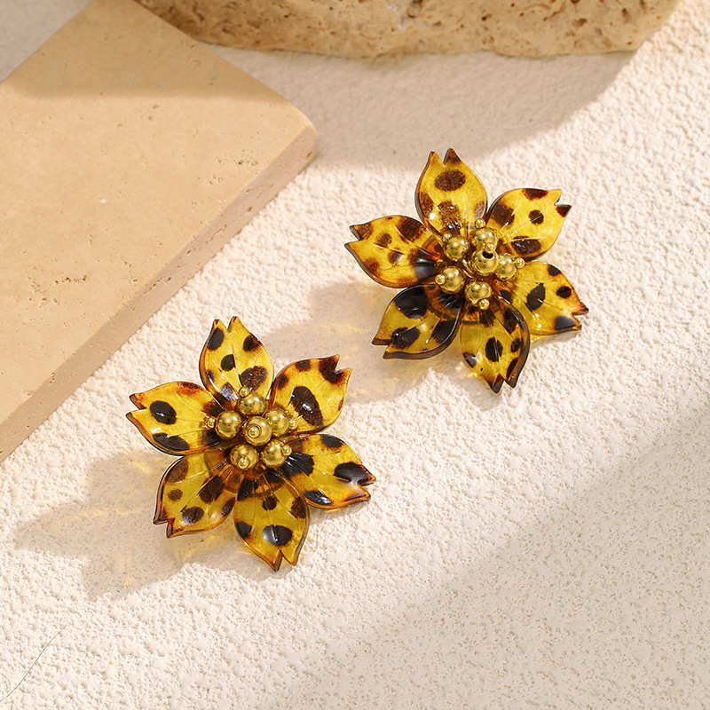 MYK4051- Leopard Print Flower Earrings