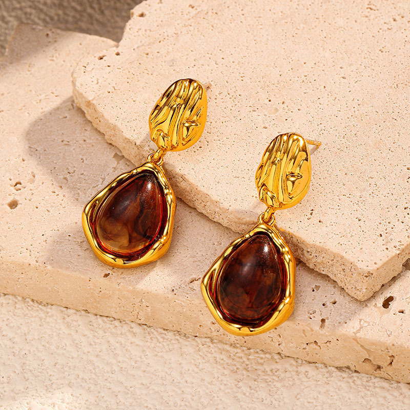 MYK4047-Exaggerated Tiger Eye Stone 18k Stainless Steel Earrings