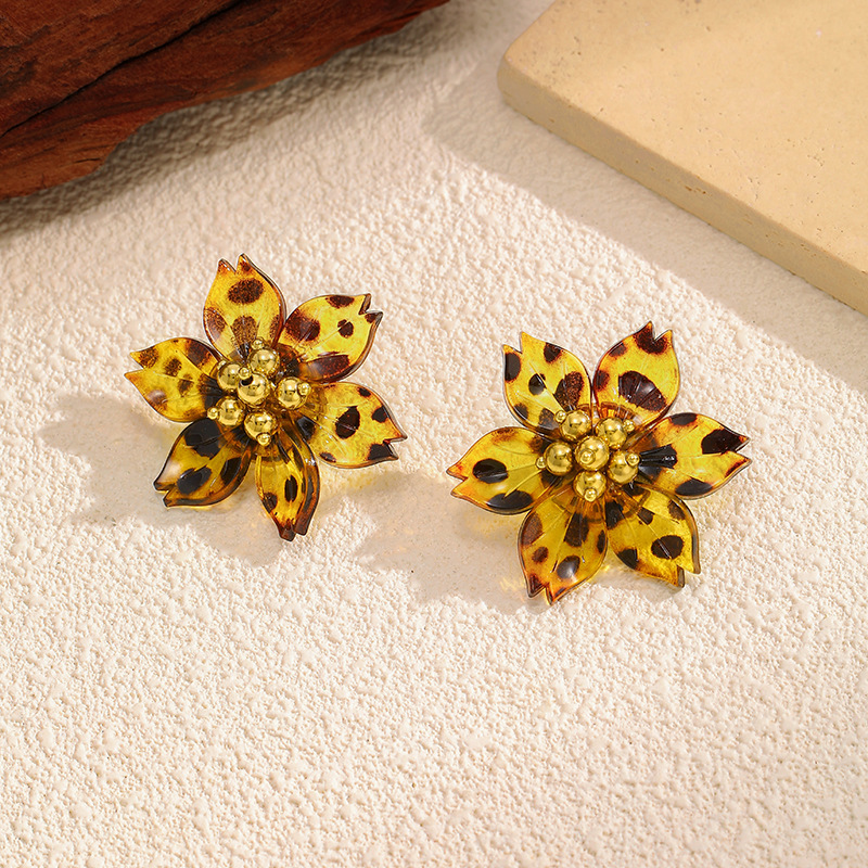 MYK4051- Leopard Print Flower Earrings