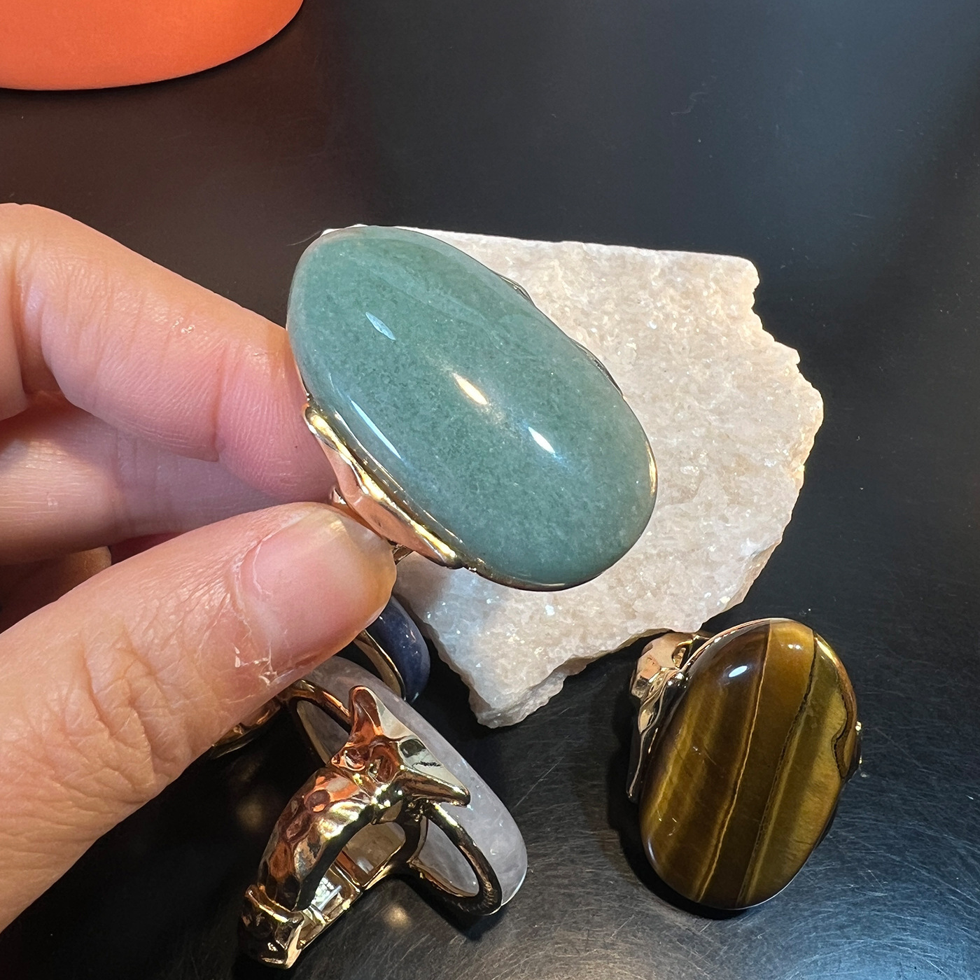 MYK4102-Natural Stone Exaggerated Geometric Open Ring
