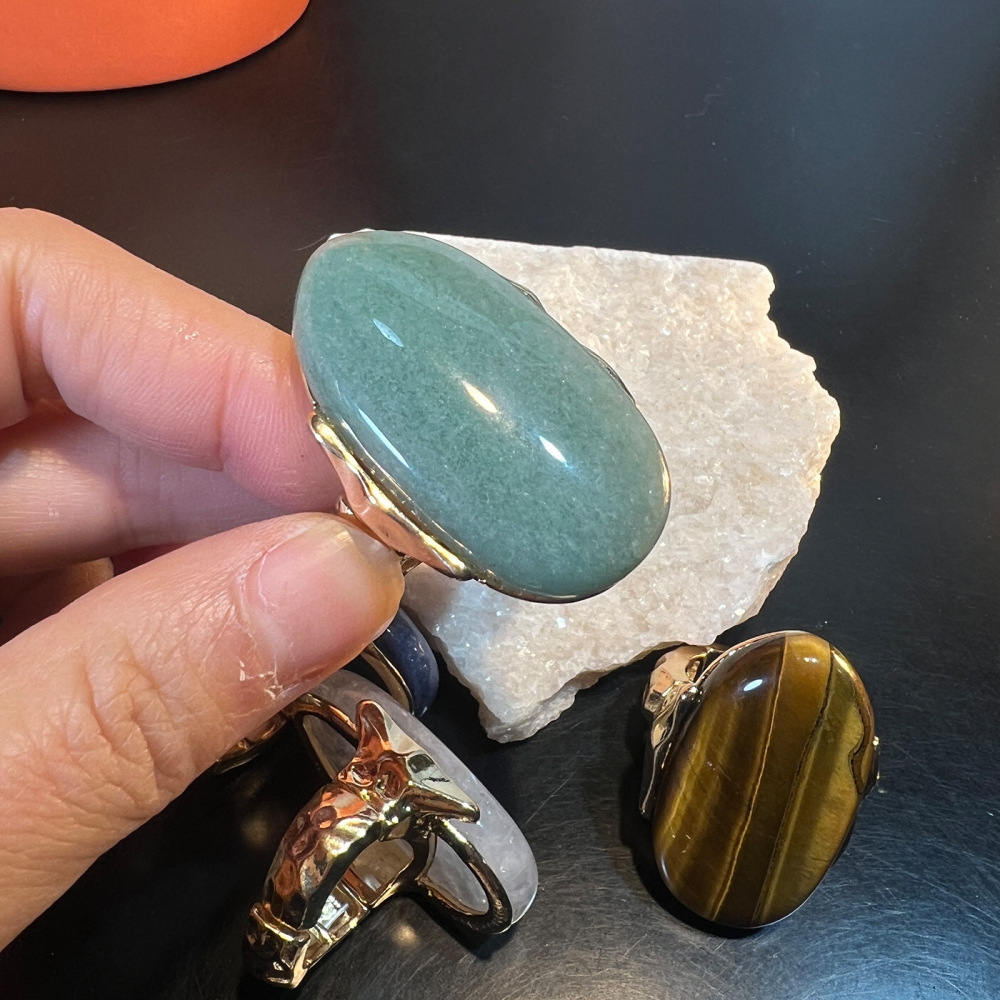 MYK4102-Natural Stone Exaggerated Geometric Open Ring