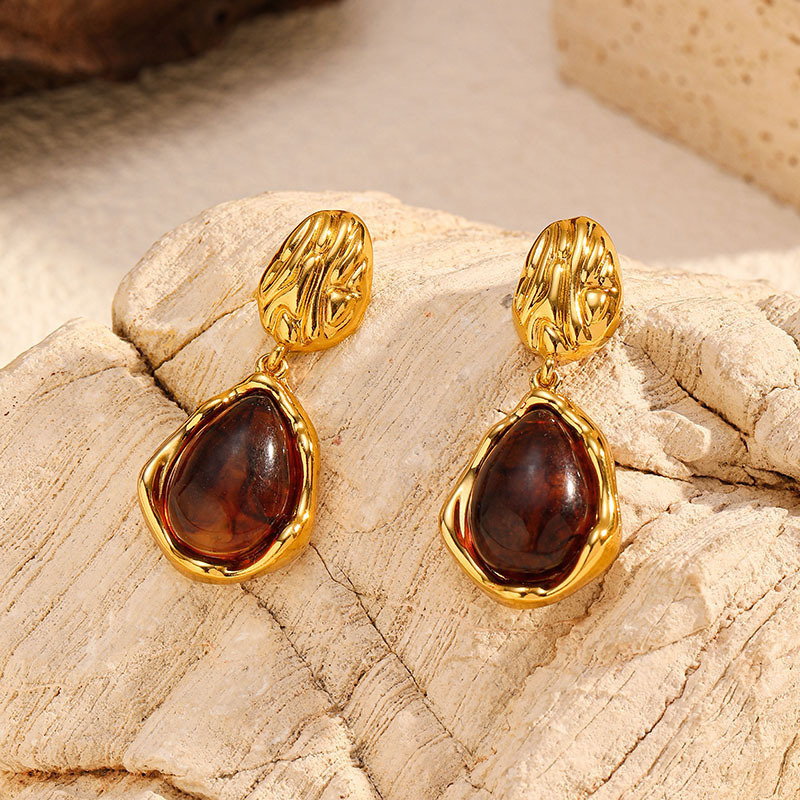 MYK4047-Exaggerated Tiger Eye Stone 18k Stainless Steel Earrings