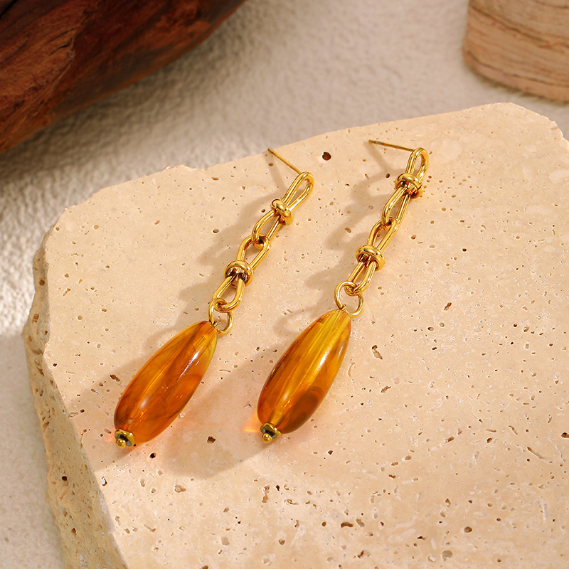 MYK4052-Geometric Chain Amber Earrings