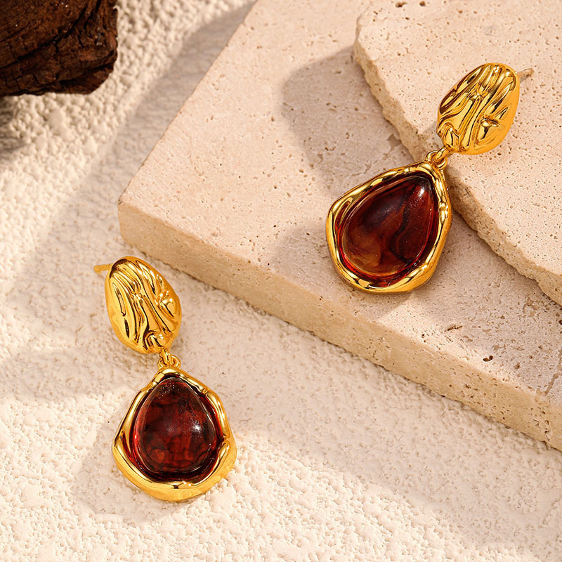 MYK4047-Exaggerated Tiger Eye Stone 18k Stainless Steel Earrings