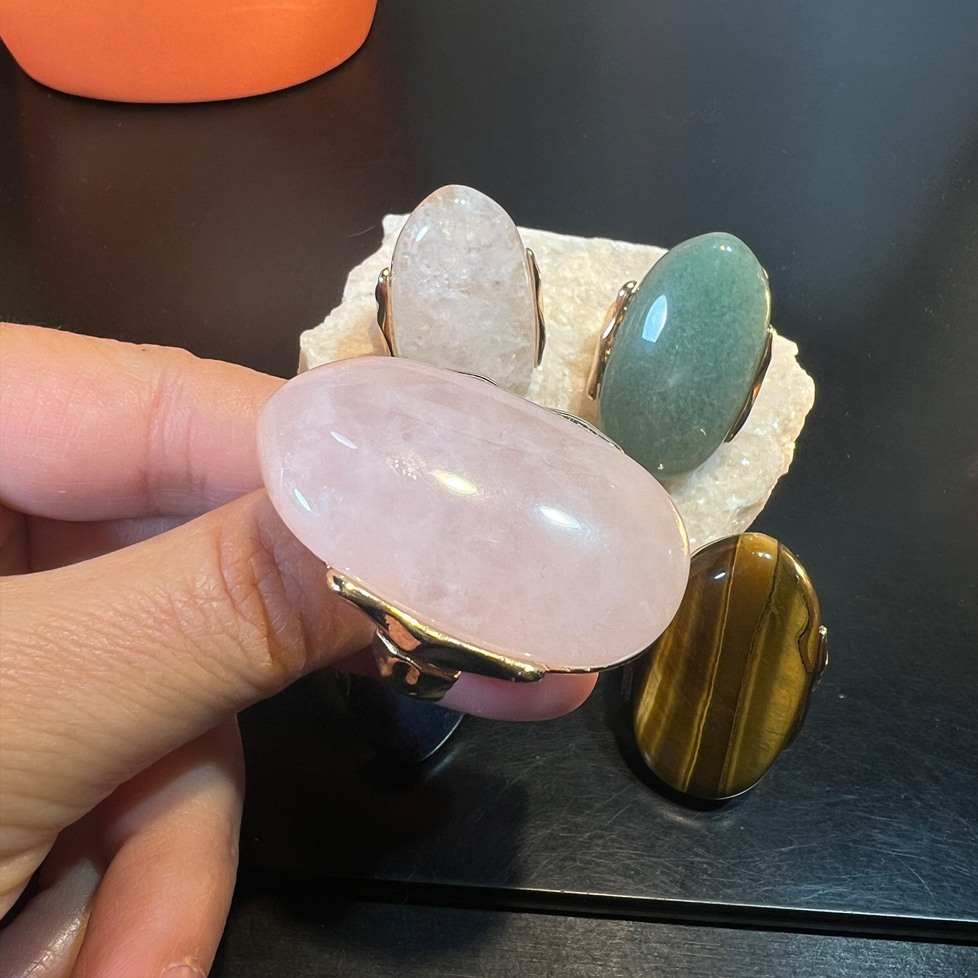 MYK4102-Natural Stone Exaggerated Geometric Open Ring