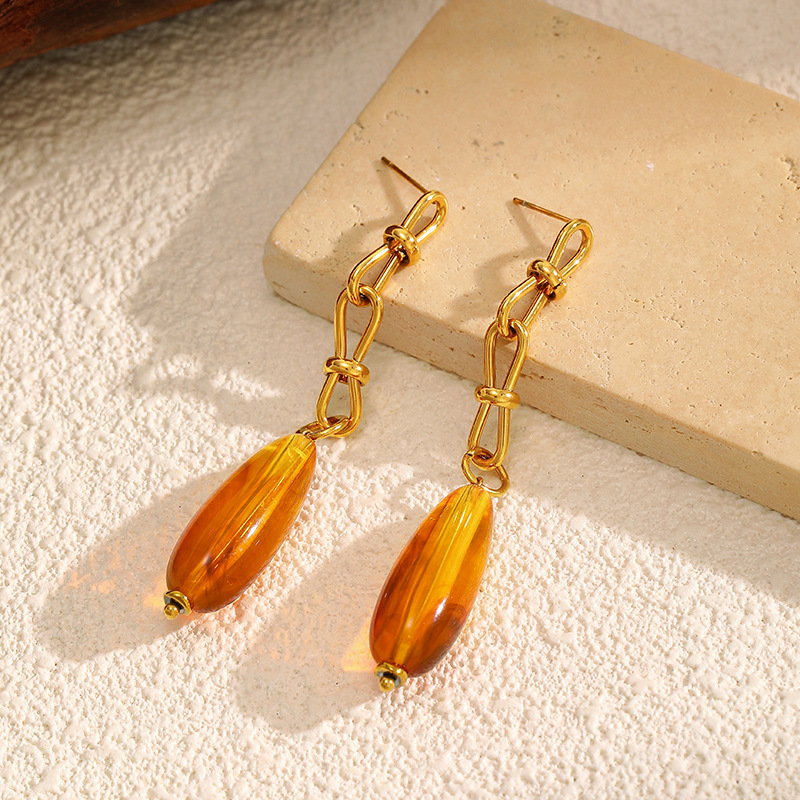 MYK4052-Geometric Chain Amber Earrings