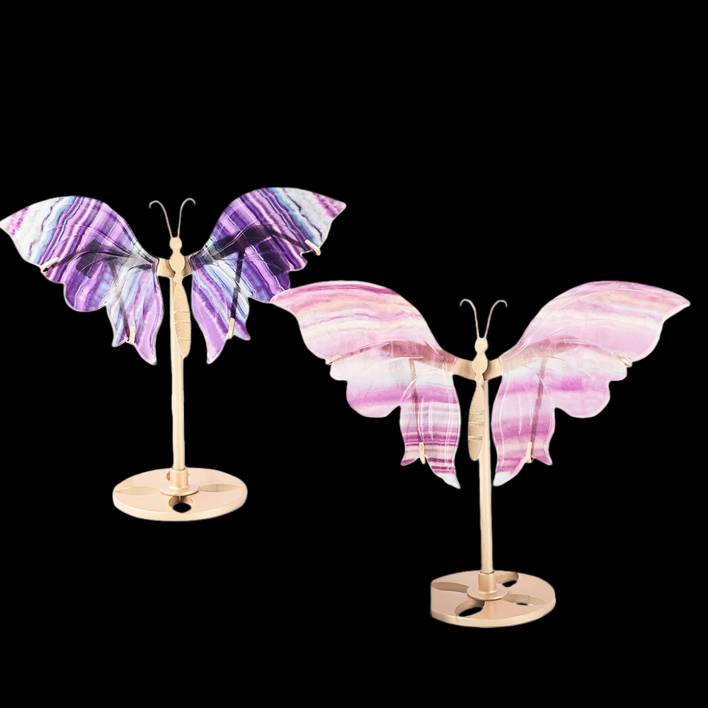 Natural crystal carved butterfly wings iron home wine cabinet desktop decoration ornaments