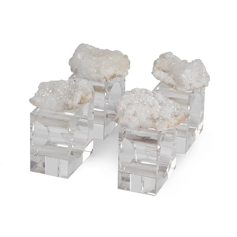 MYK4279- Custom Napkin Ring Aura Quartz Geode Gold Onyx