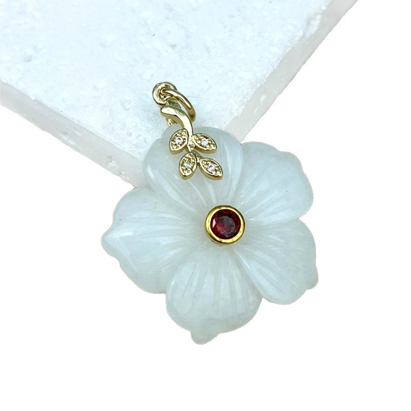 MYK4322-Natural stone crystal zircon hand-carved flower pendant
