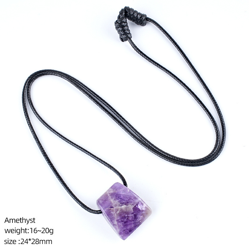 MYK4404-Crystal axe necklace, vintage handmade adjustable braided rope pendant