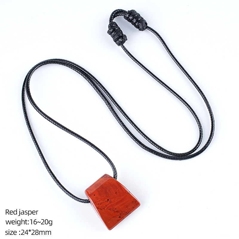 MYK4404-Crystal axe necklace, vintage handmade adjustable braided rope pendant