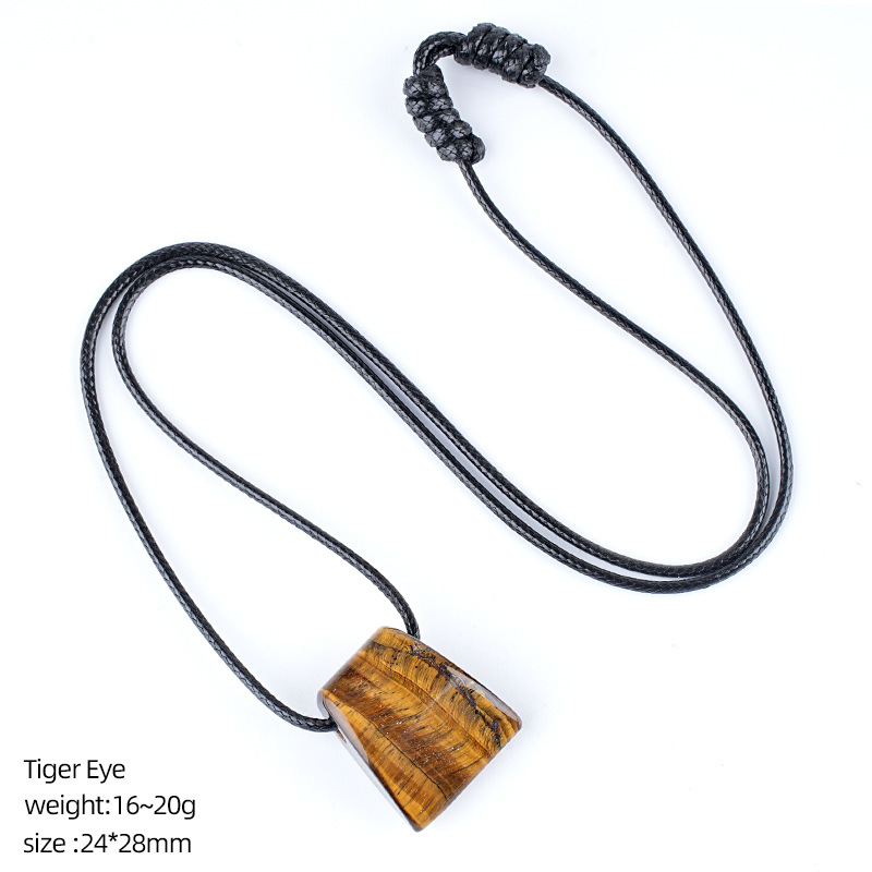 MYK4404-Crystal axe necklace, vintage handmade adjustable braided rope pendant