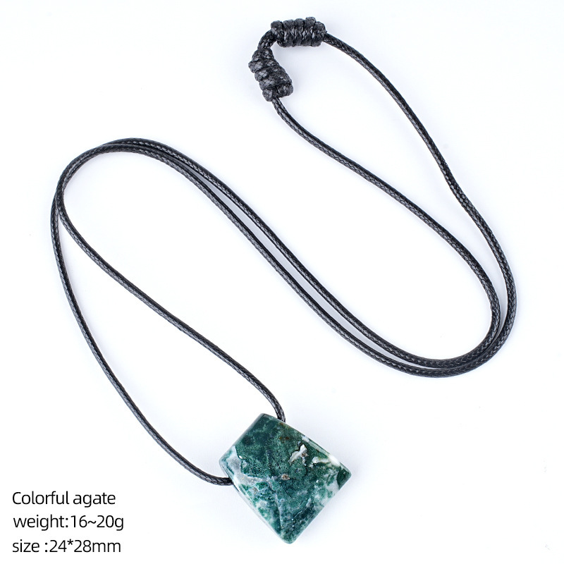 MYK4404-Crystal axe necklace, vintage handmade adjustable braided rope pendant