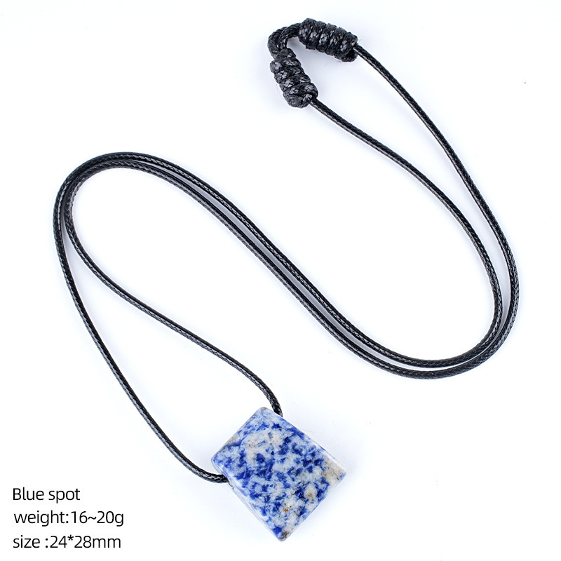 MYK4404-Crystal axe necklace, vintage handmade adjustable braided rope pendant