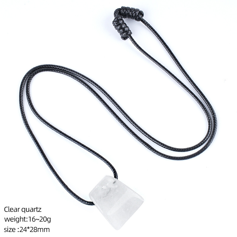MYK4404-Crystal axe necklace, vintage handmade adjustable braided rope pendant