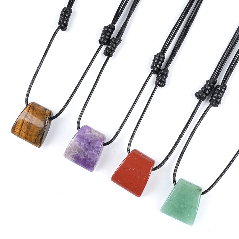 MYK4404-Crystal axe necklace, vintage handmade adjustable braided rope pendant