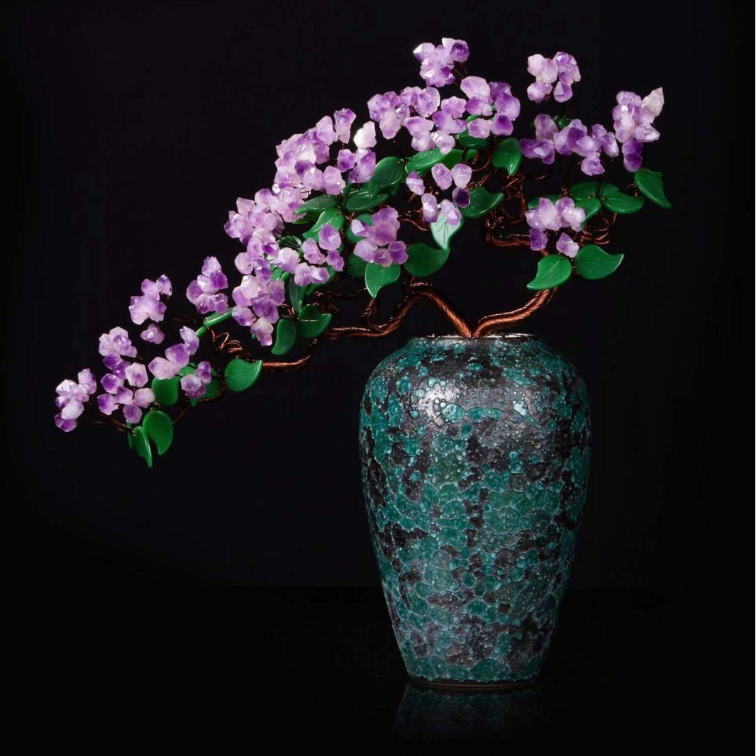 Natural Amethyst Money Tree Ornament for Home, Living Room, and Entryway
