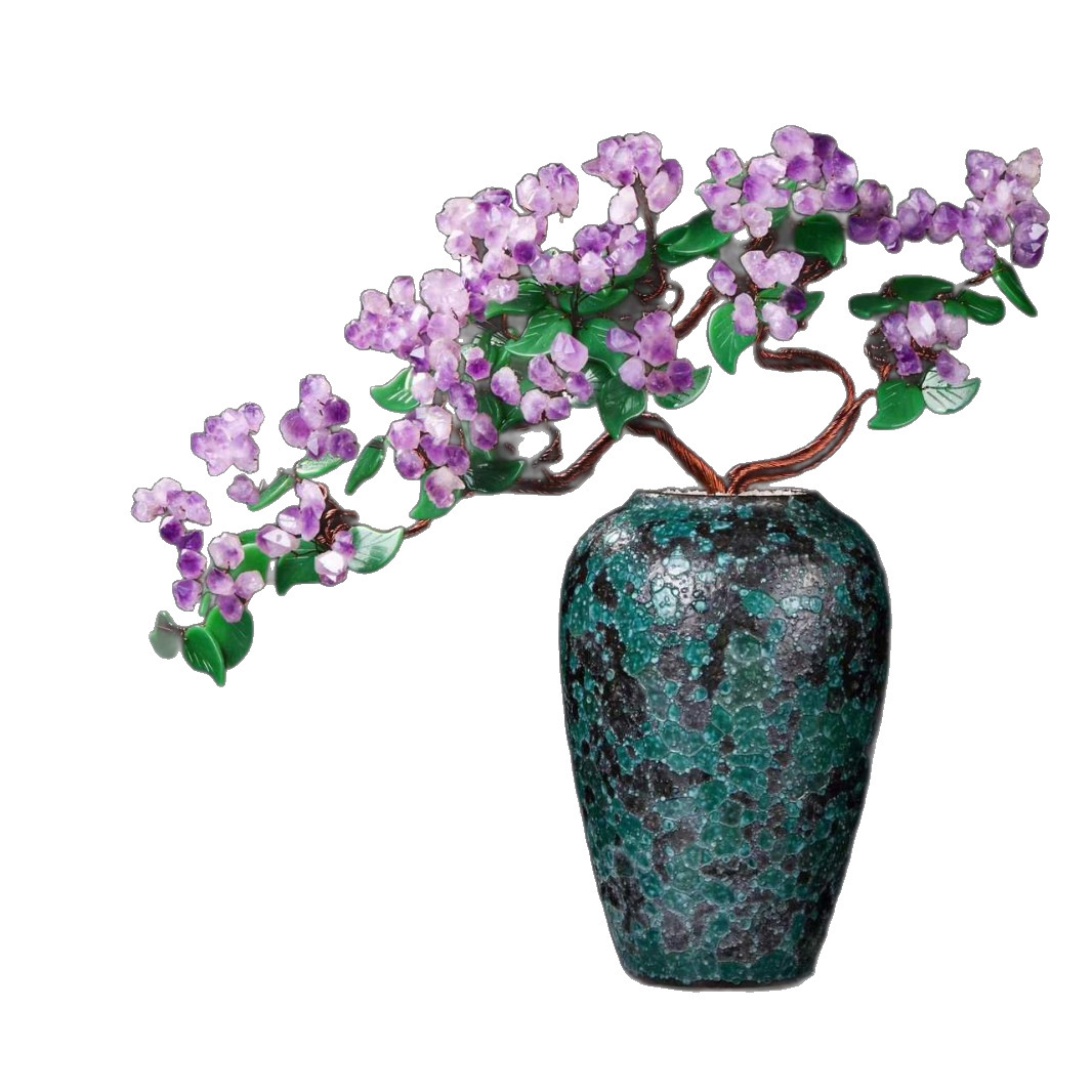 Natural Amethyst Money Tree Ornament for Home, Living Room, and Entryway