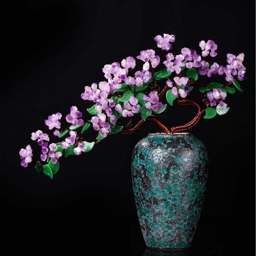 Natural Amethyst Money Tree Ornament for Home, Living Room, and Entryway