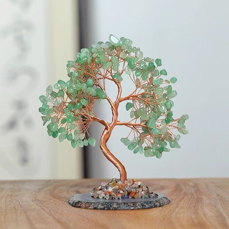 Natural Agate Base Money Tree with Crystal Pebbles