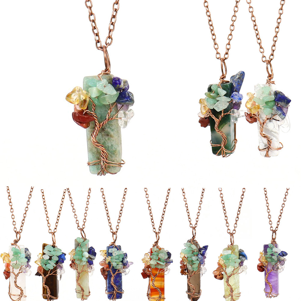 Natural Irregular Crystal Strip Tree of Life Stone Necklace