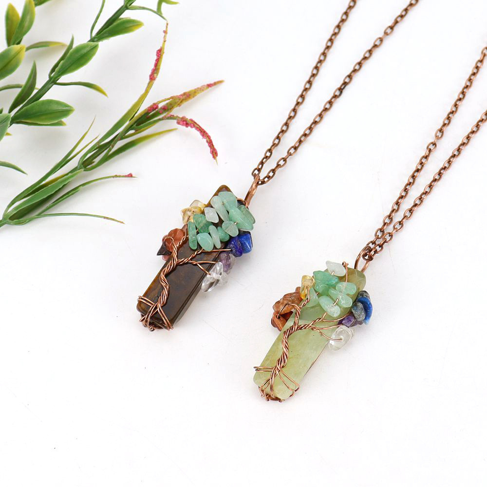 Natural Irregular Crystal Strip Tree of Life Stone Necklace