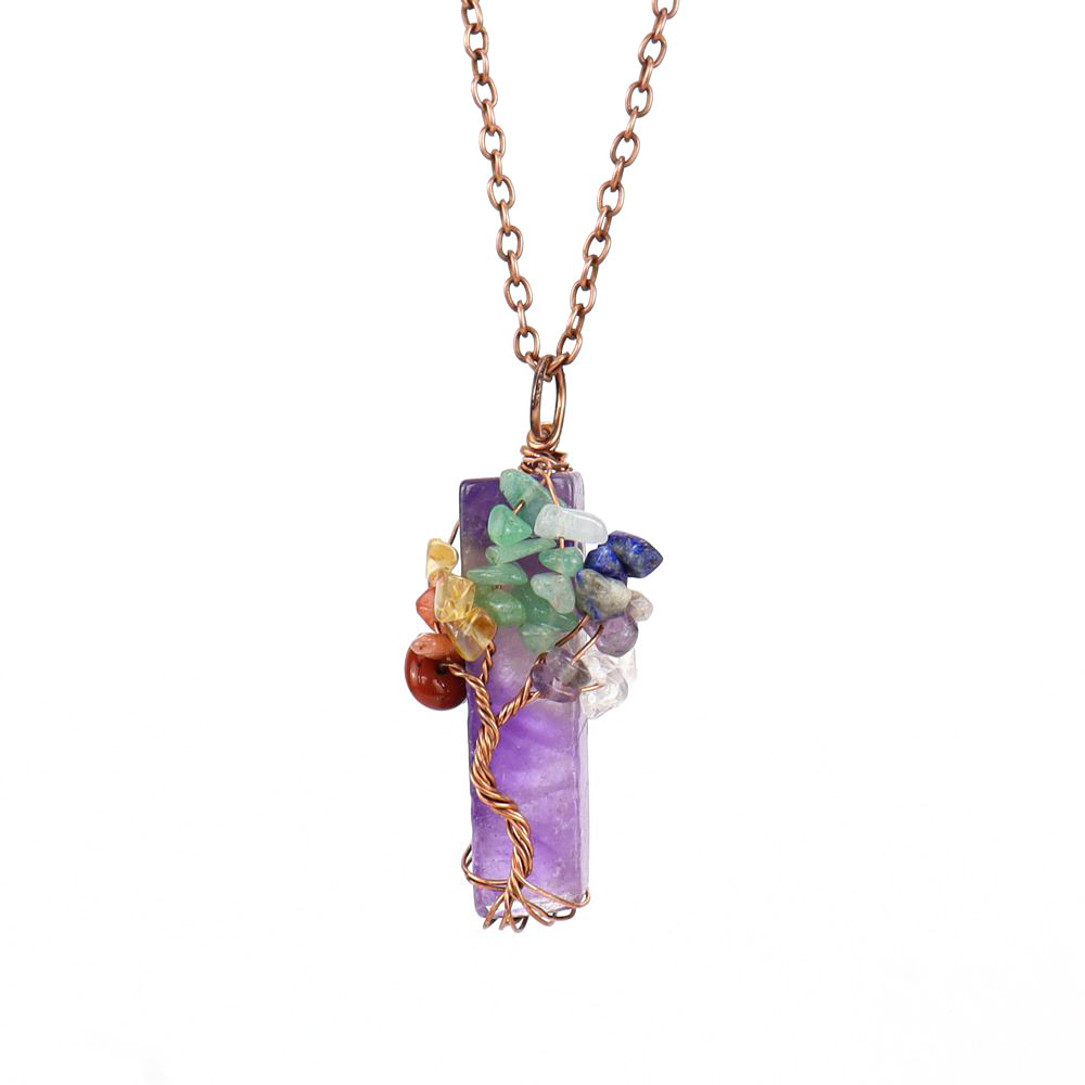 Natural Irregular Crystal Strip Tree of Life Stone Necklace