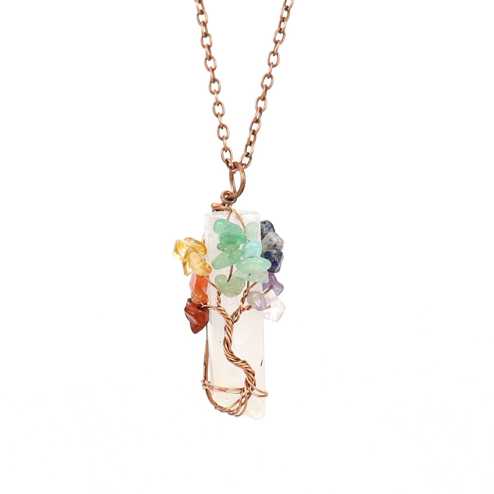 Natural Irregular Crystal Strip Tree of Life Stone Necklace