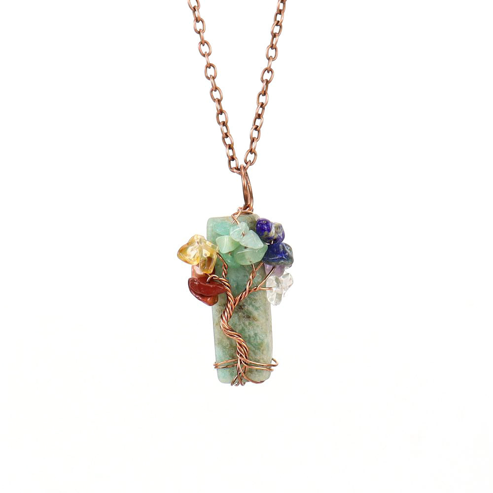 Natural Irregular Crystal Strip Tree of Life Stone Necklace