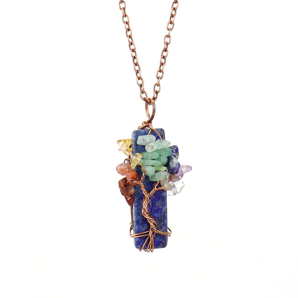 Natural Irregular Crystal Strip Tree of Life Stone Necklace