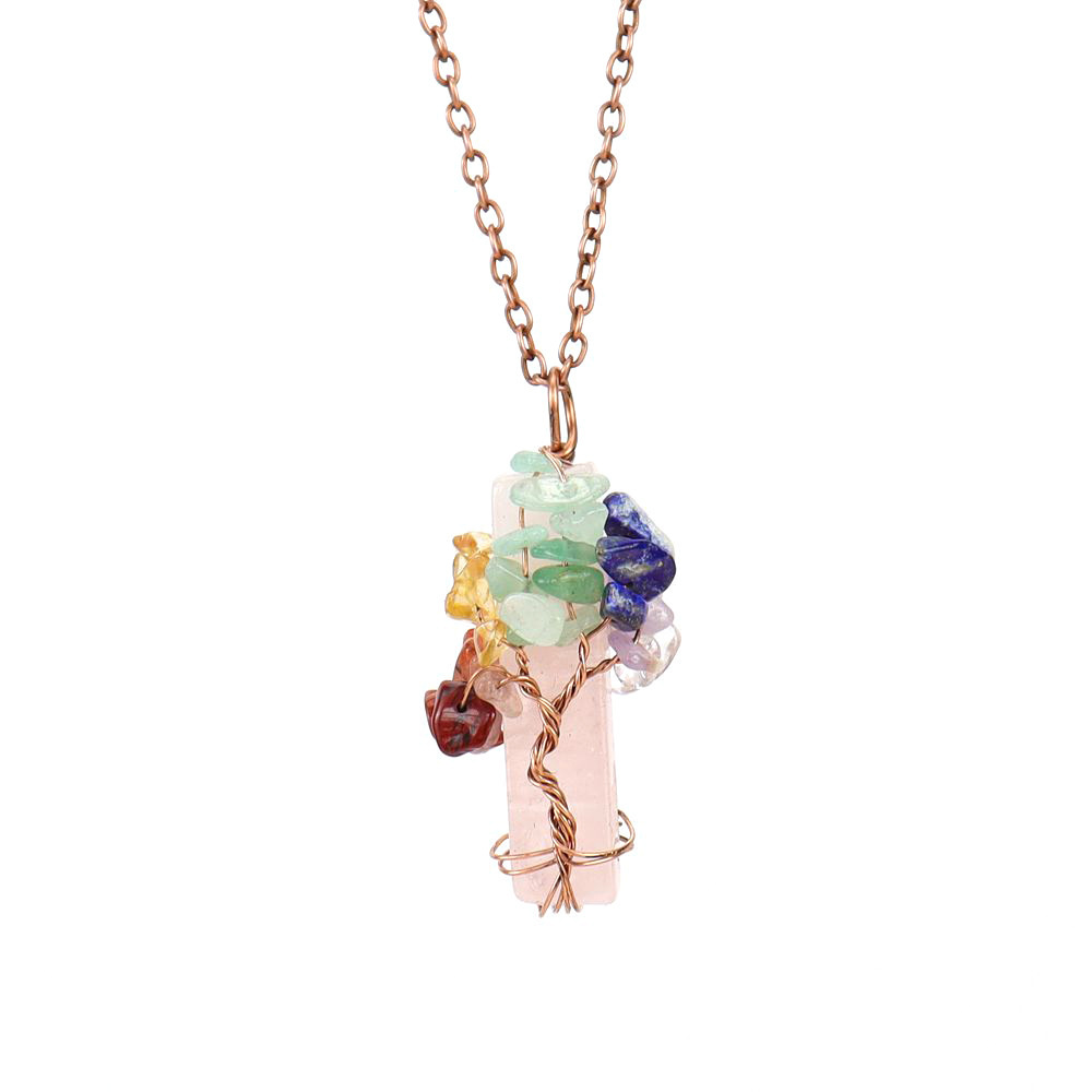 Natural Irregular Crystal Strip Tree of Life Stone Necklace