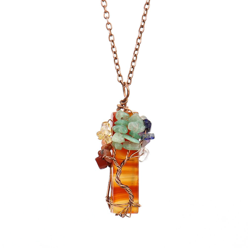 Natural Irregular Crystal Strip Tree of Life Stone Necklace
