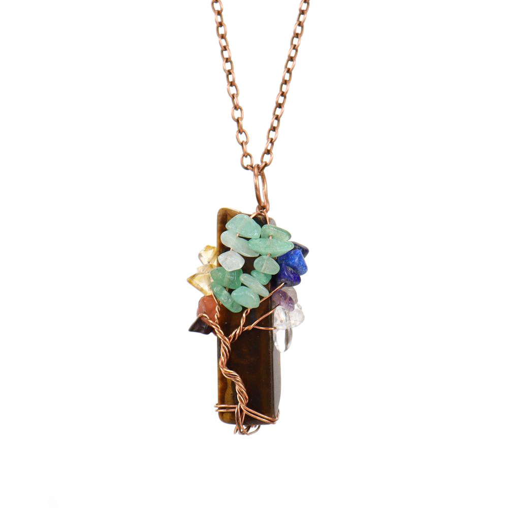 Natural Irregular Crystal Strip Tree of Life Stone Necklace