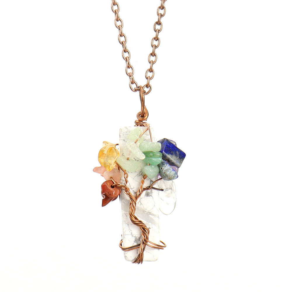 Natural Irregular Crystal Strip Tree of Life Stone Necklace