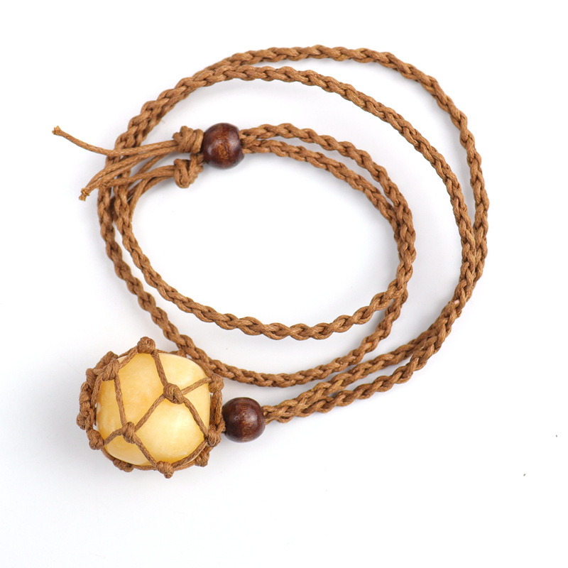 Natural Stone & Crystal Raw Stone Mesh Bag Hand-woven Necklace
