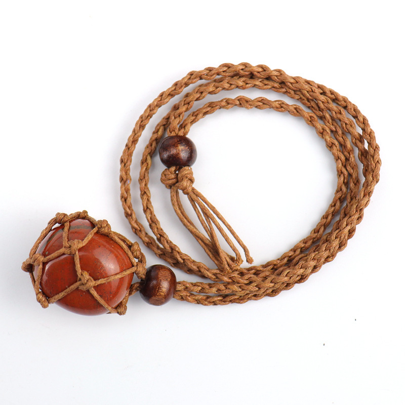 Natural Stone & Crystal Raw Stone Mesh Bag Hand-woven Necklace