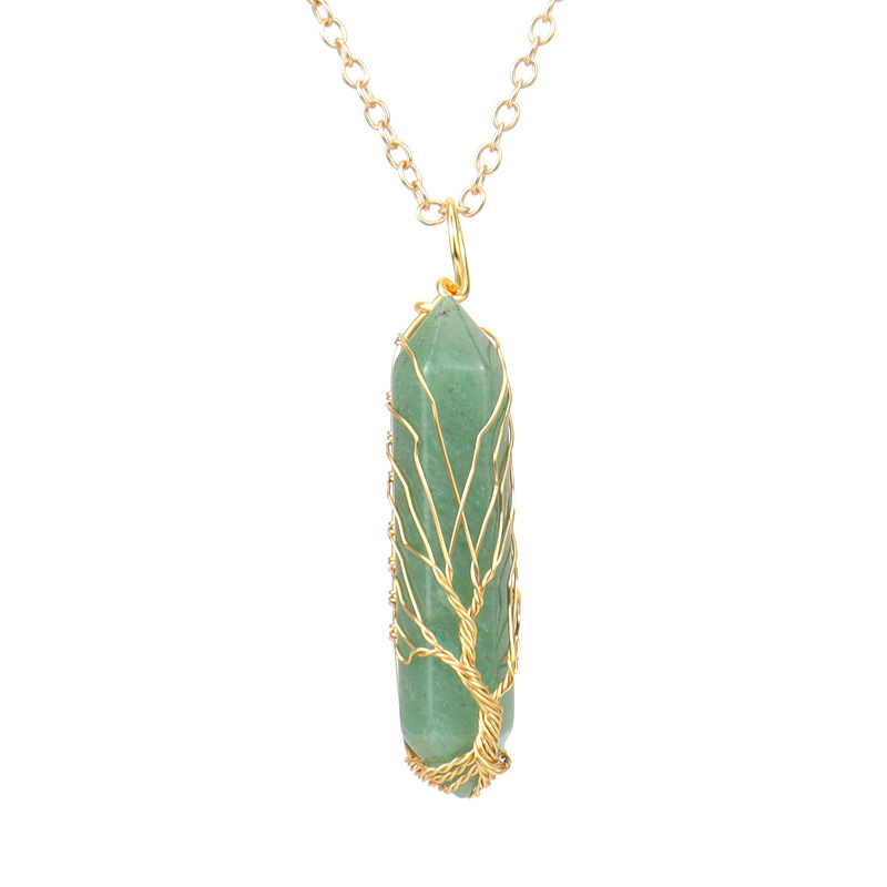 Handmade Copper Wire Wrapped Natural Crystal Hexagonal Prism Necklace
