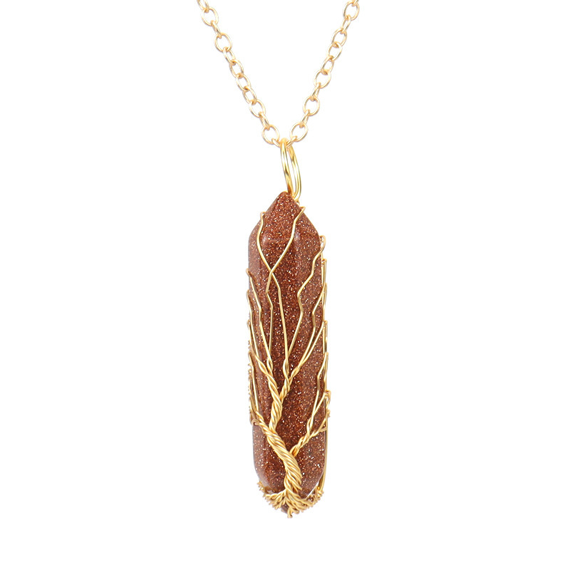 Handmade Copper Wire Wrapped Natural Crystal Hexagonal Prism Necklace