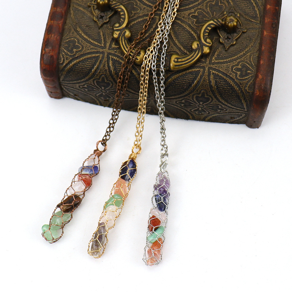 Handmade Wire-Wrapped Natural Crystal Crush Net Necklace