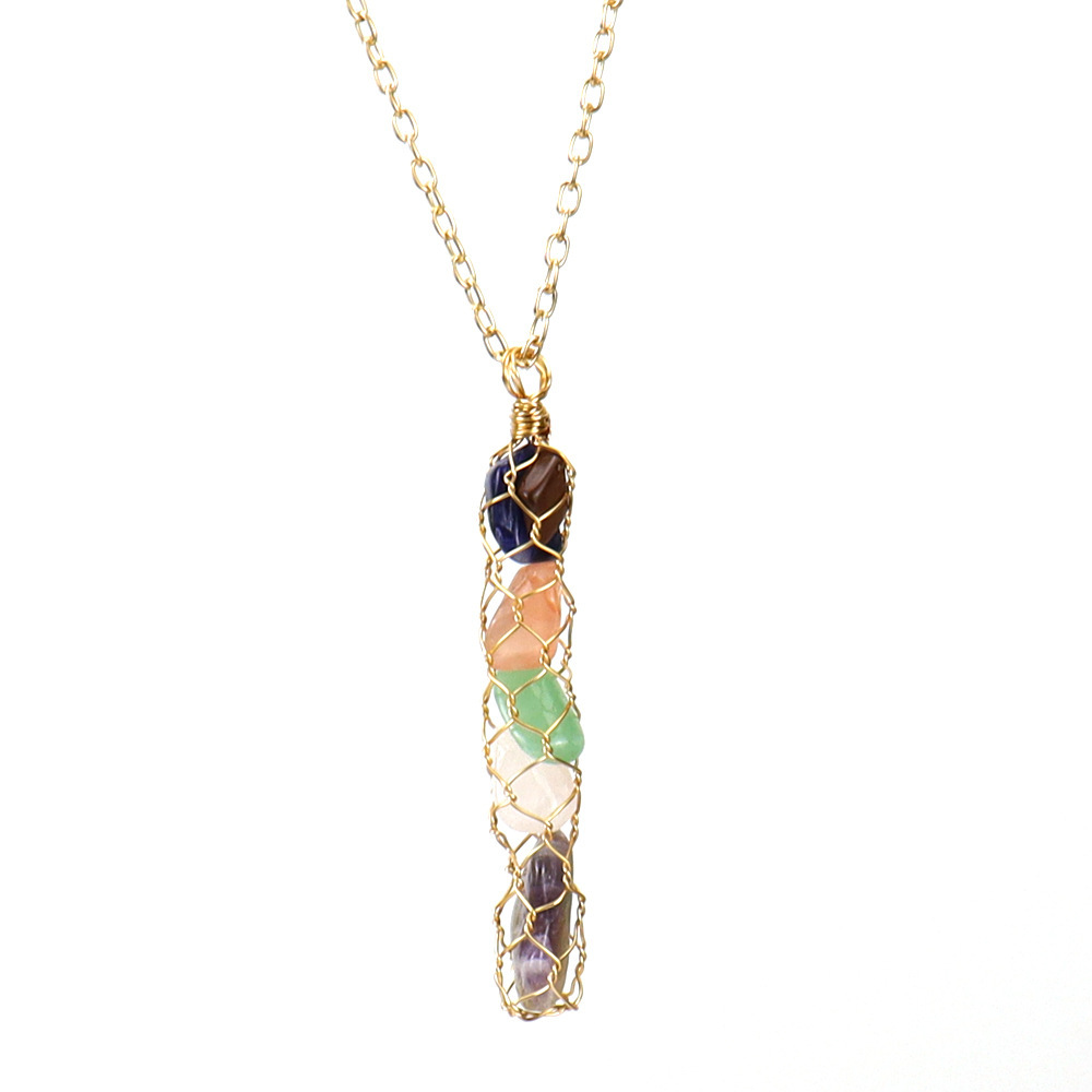 Handmade Wire-Wrapped Natural Crystal Crush Net Necklace