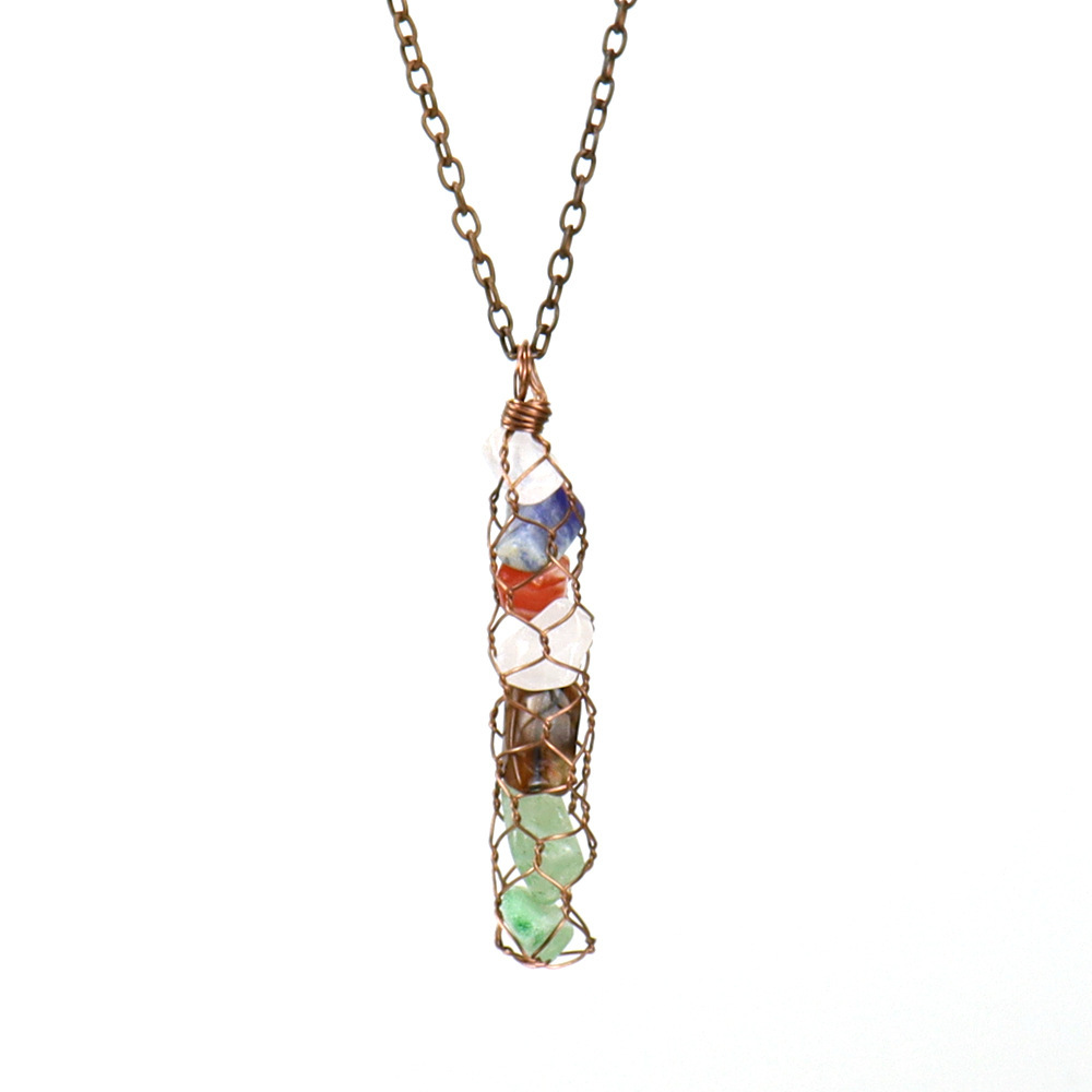 Handmade Wire-Wrapped Natural Crystal Crush Net Necklace