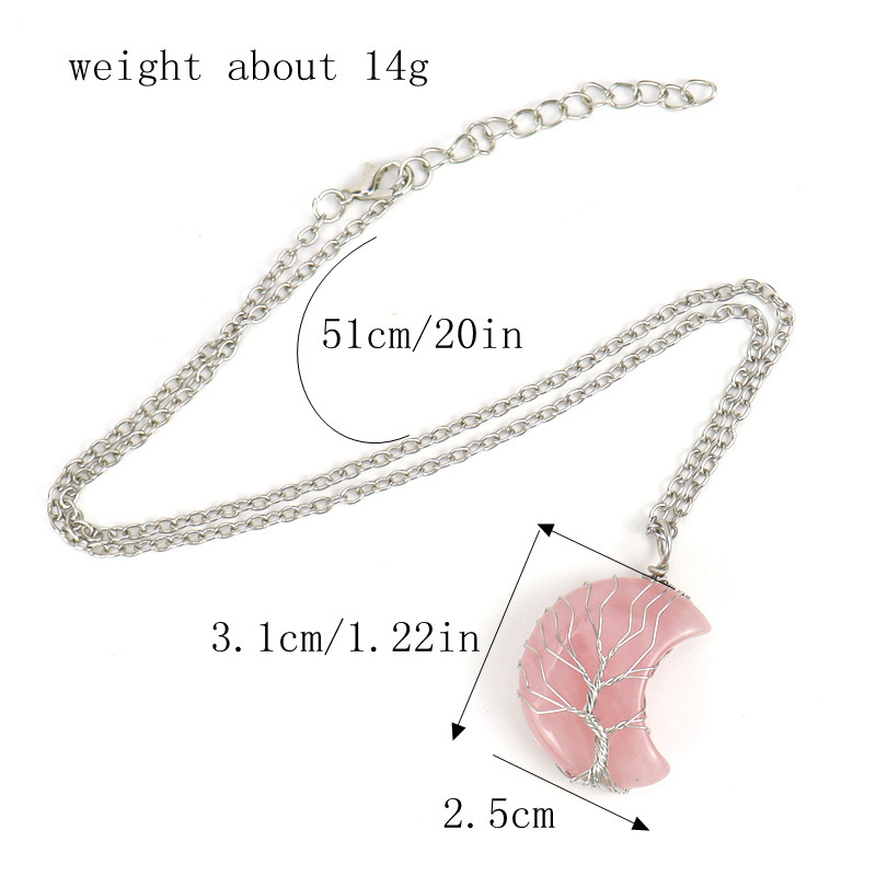Natural Stone Moon Wrapped Thread Handmade Money Tree Crystal Necklace