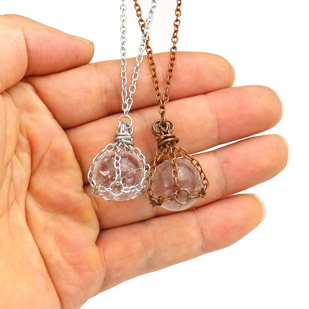 Vintage Natural Clear Quartz Gemstone Necklace with Round Stones