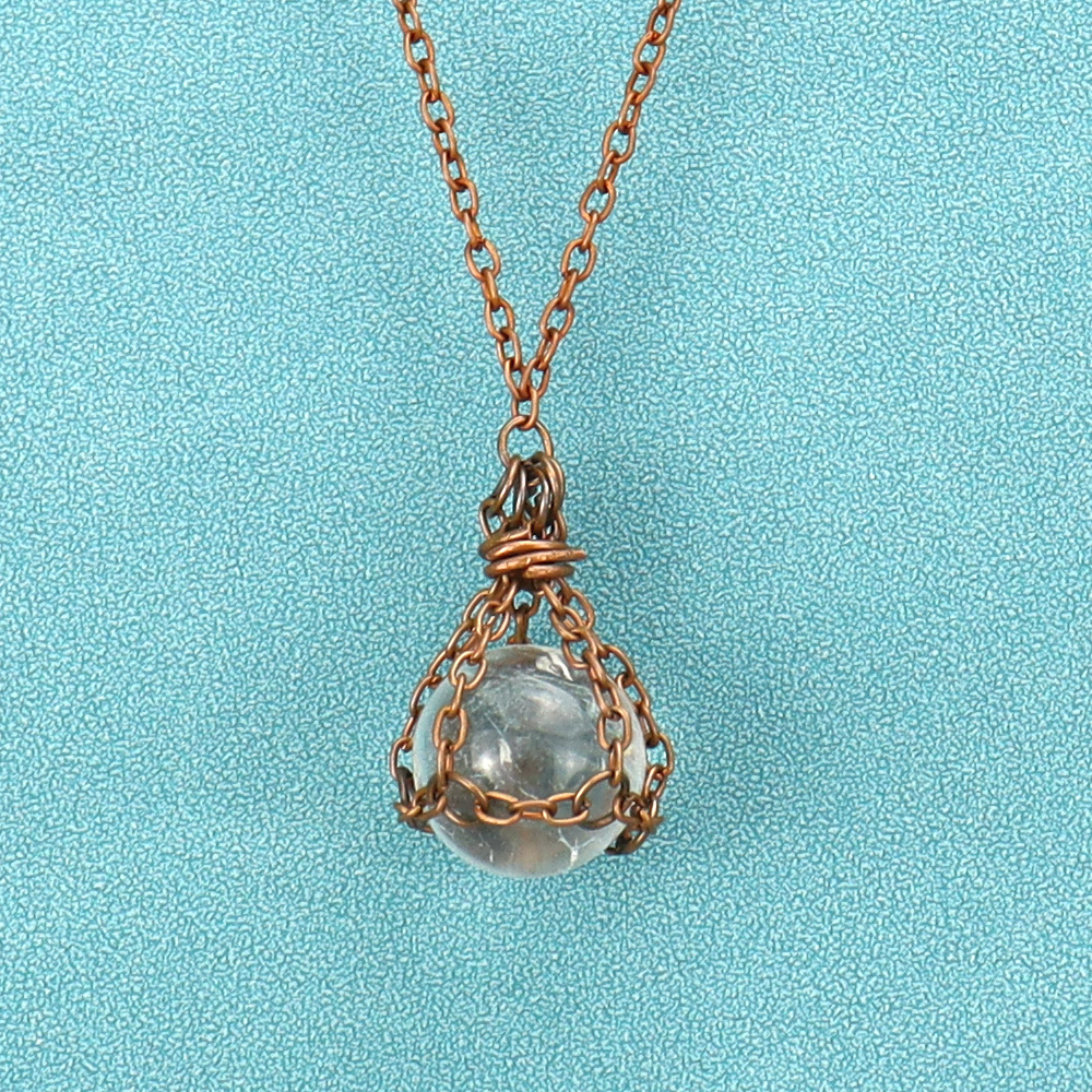 Vintage Natural Clear Quartz Gemstone Necklace with Round Stones