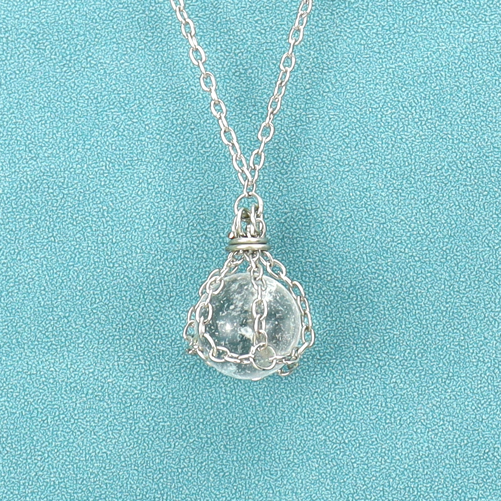 Vintage Natural Clear Quartz Gemstone Necklace with Round Stones