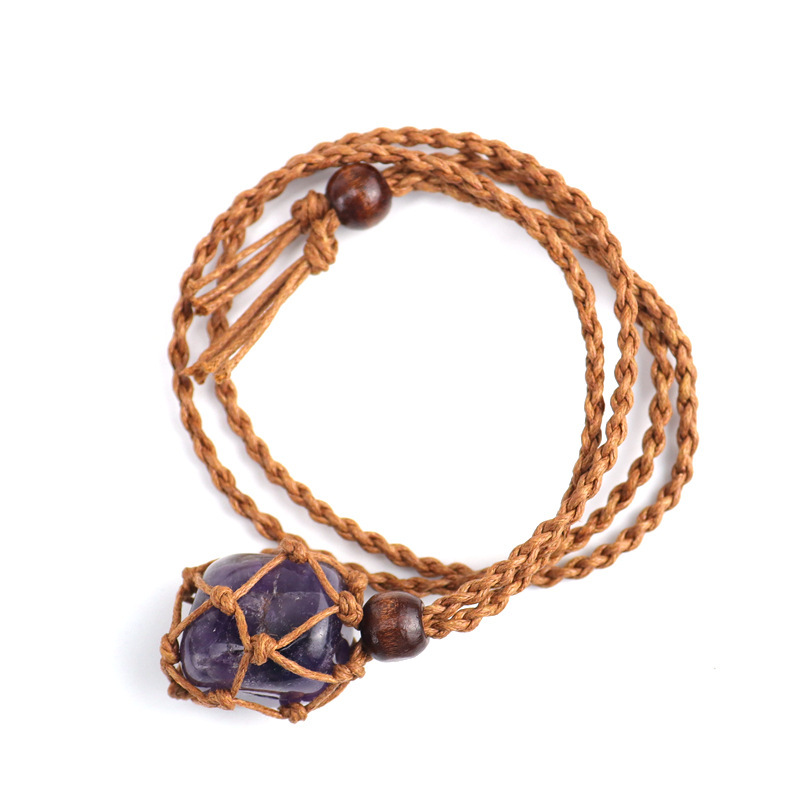 Natural Stone & Crystal Raw Stone Mesh Bag Hand-woven Necklace