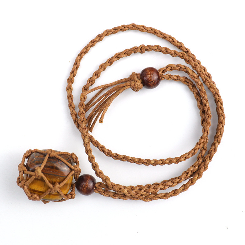 Natural Stone & Crystal Raw Stone Mesh Bag Hand-woven Necklace