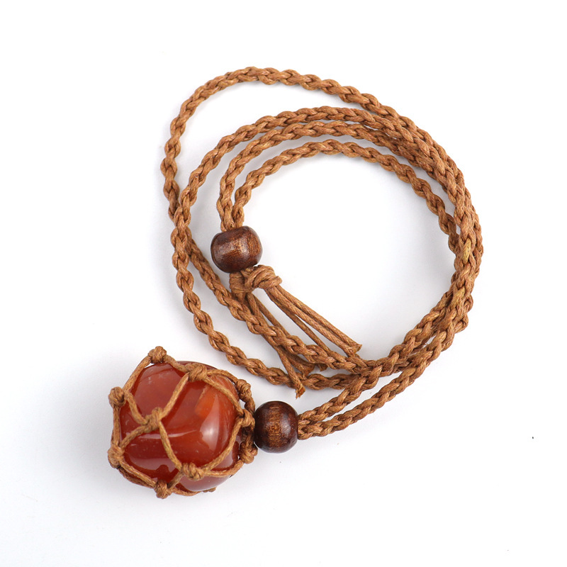 Natural Stone & Crystal Raw Stone Mesh Bag Hand-woven Necklace