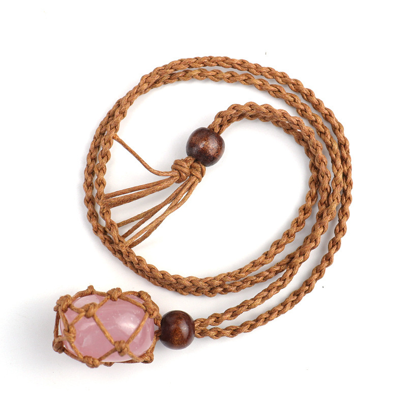 Natural Stone & Crystal Raw Stone Mesh Bag Hand-woven Necklace