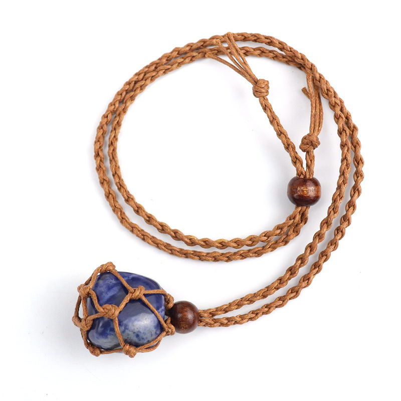 Natural Stone & Crystal Raw Stone Mesh Bag Hand-woven Necklace